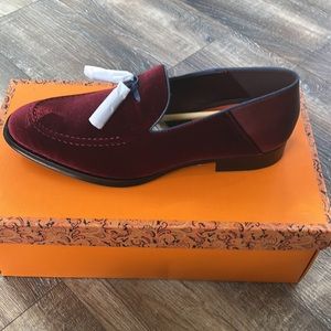 Tallia Fabio Cranberry Red Leather Velvet Tasseled Loafers Dress Shoes Sz 9.5 M